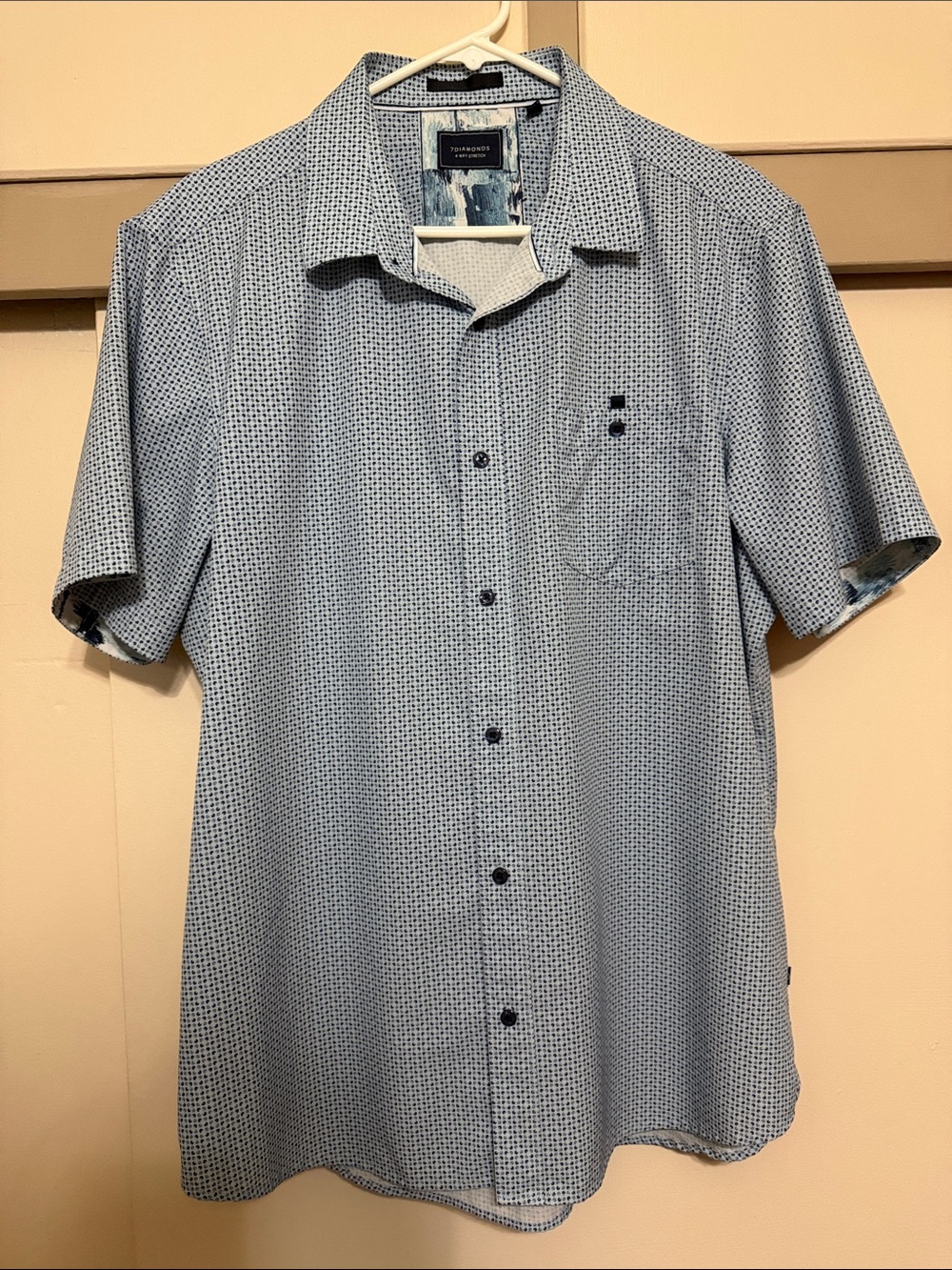 7 Diamonds Light Blue Microprint Short Sleeve Button-Up Shirt